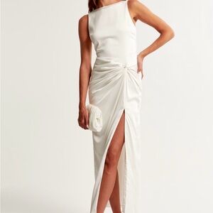 White Draped Skirt Maxi Dress